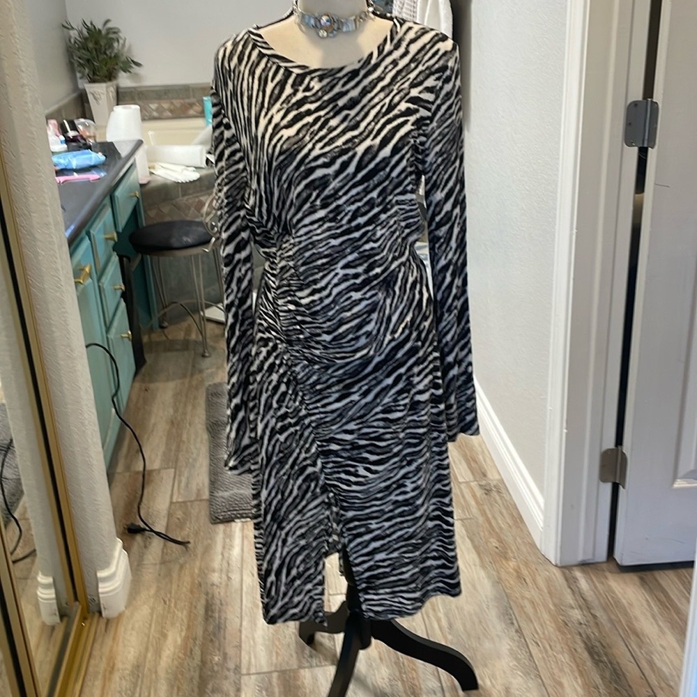 Elegant Zebra Print Long Sleeve Dress